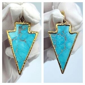 Goldtone Turquoise Arrowhead Reversible Pendant #666